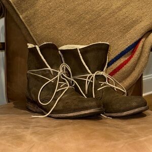 Eric Michael Brown Suede Ankle Boots with Cream Laces